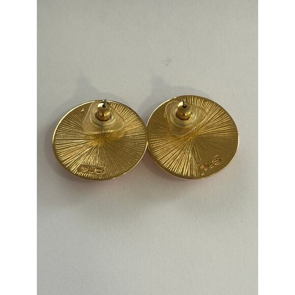 Vintage Liz Claiborne Gold Tone & Red Enamel Statement Eariings - Picture 3 of 3